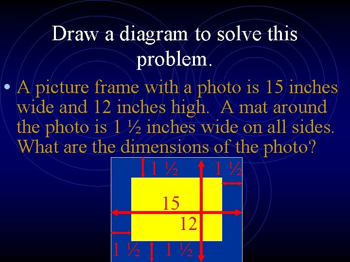 Draw a diagram to solve this problem. • A picture frame with a photo