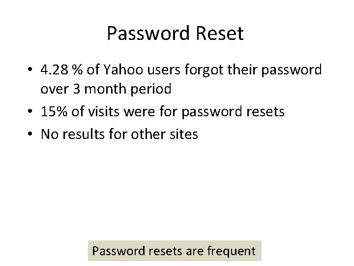 Password Reset • 4. 28 % of Yahoo users forgot their password over 3
