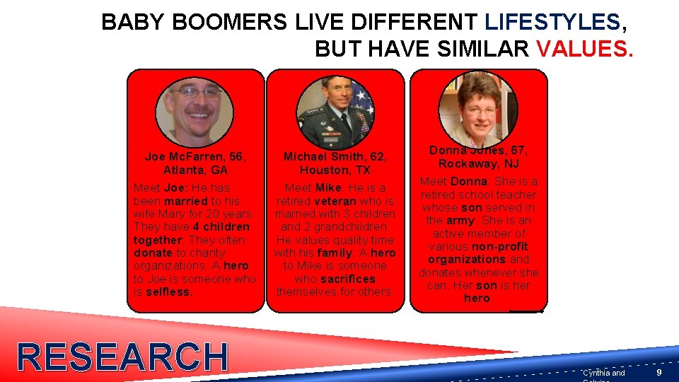 BABY BOOMERS LIVE DIFFERENT LIFESTYLES, BUT HAVE SIMILAR VALUES. Joe Mc. Farren, 56, Atlanta,