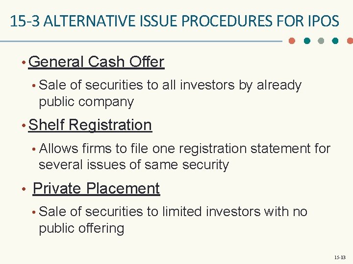 15 -3 ALTERNATIVE ISSUE PROCEDURES FOR IPOS • General Cash Offer • Sale of