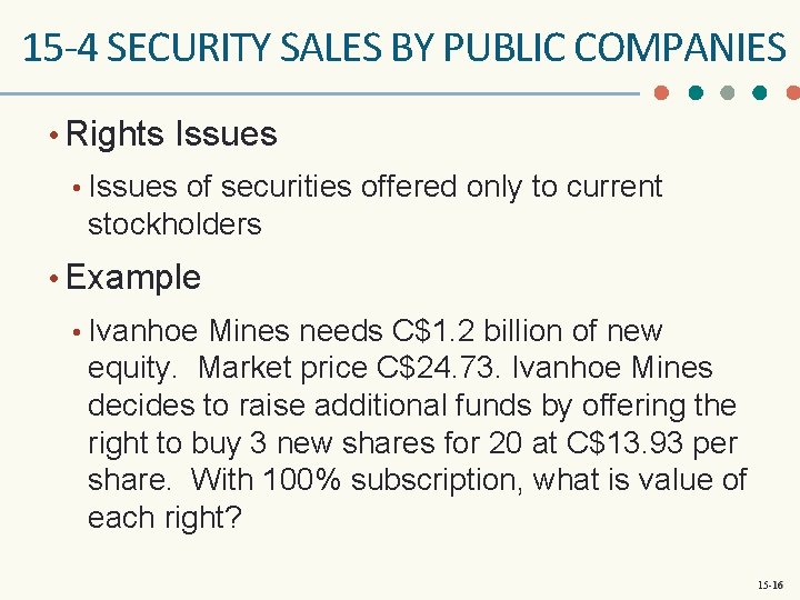15 -4 SECURITY SALES BY PUBLIC COMPANIES • Rights Issues • Issues of securities
