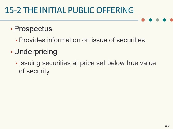 15 -2 THE INITIAL PUBLIC OFFERING • Prospectus • Provides information on issue of