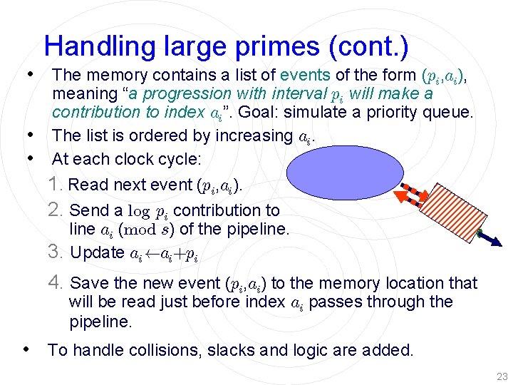 Handling large primes (cont. ) • The memory contains a list of events of