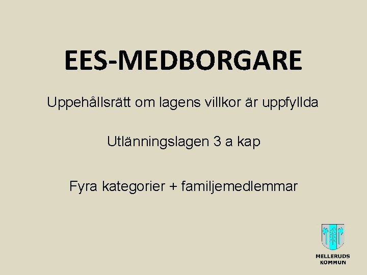 EES-MEDBORGARE Uppehållsrätt om lagens villkor är uppfyllda Utlänningslagen 3 a kap Fyra kategorier +