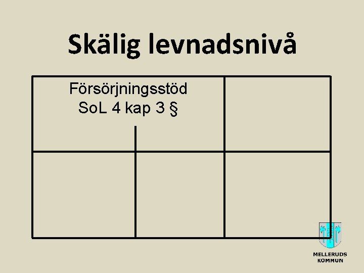 Skälig levnadsnivå Försörjningsstöd So. L 4 kap 3 § 