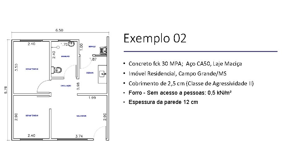 Exemplo 02 • Concreto fck 30 MPA; Aço CA 50, Laje Maciça • Imóvel