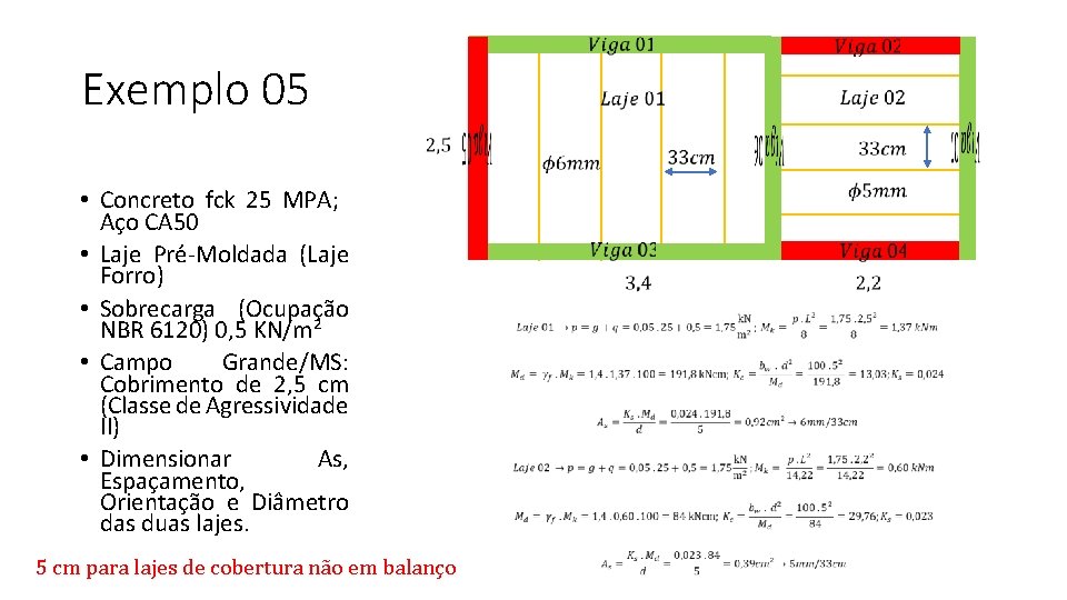  Exemplo 05 5 cm para lajes de cobertura não em balanço • Concreto