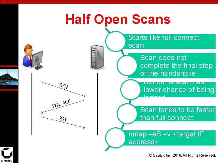 Half Open Scans Starts like full connect scan Scan does not complete the final