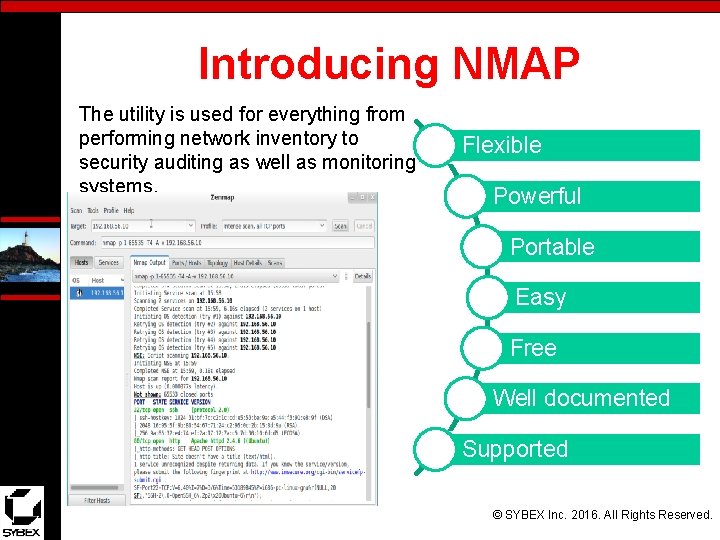 Introducing NMAP The utility is used for everything from performing network inventory to security