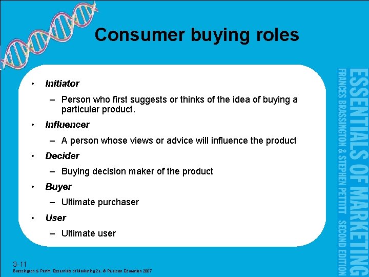 Consumer buying roles • Initiator – Person who first suggests or thinks of the