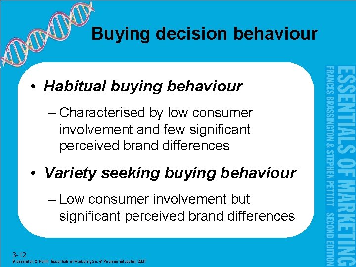 Buying decision behaviour • Habitual buying behaviour – Characterised by low consumer involvement and