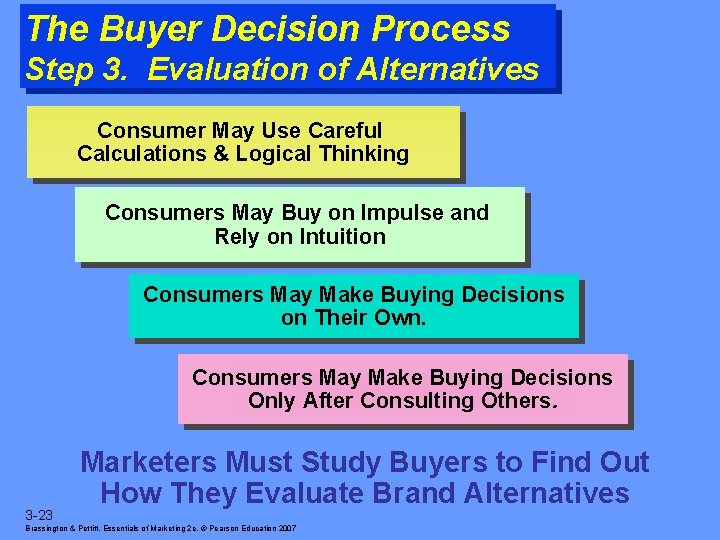 The Buyer Decision Process Step 3. Evaluation of Alternatives Consumer May Use Careful Calculations