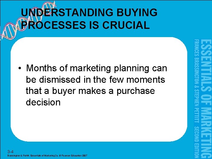 UNDERSTANDING BUYING PROCESSES IS CRUCIAL • Months of marketing planning can be dismissed in
