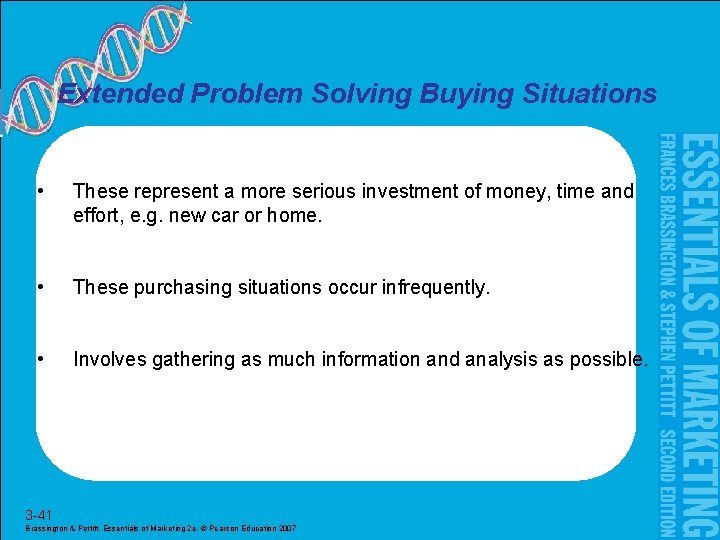Extended Problem Solving Buying Situations • These represent a more serious investment of money,
