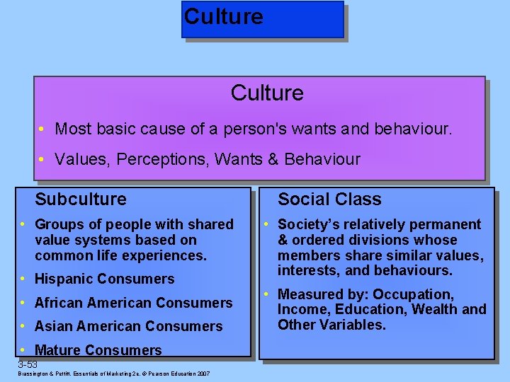 Culture • Most basic cause of a person's wants and behaviour. • Values, Perceptions,