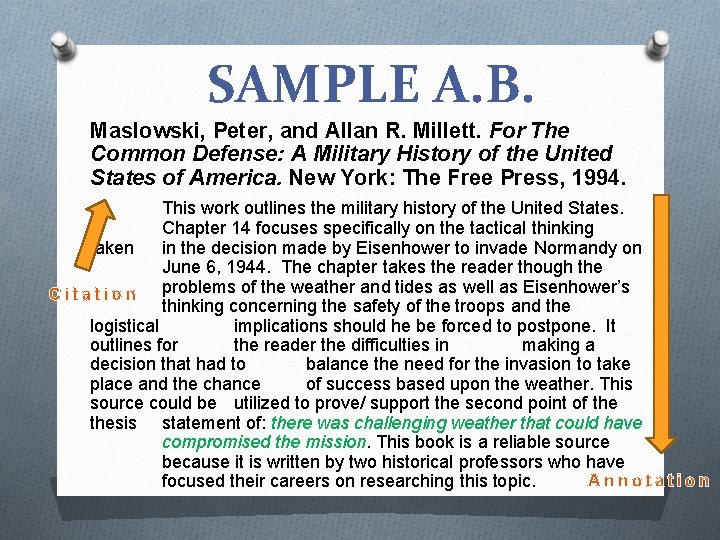 SAMPLE A. B. Maslowski, Peter, and Allan R. Millett. For The Common Defense: A