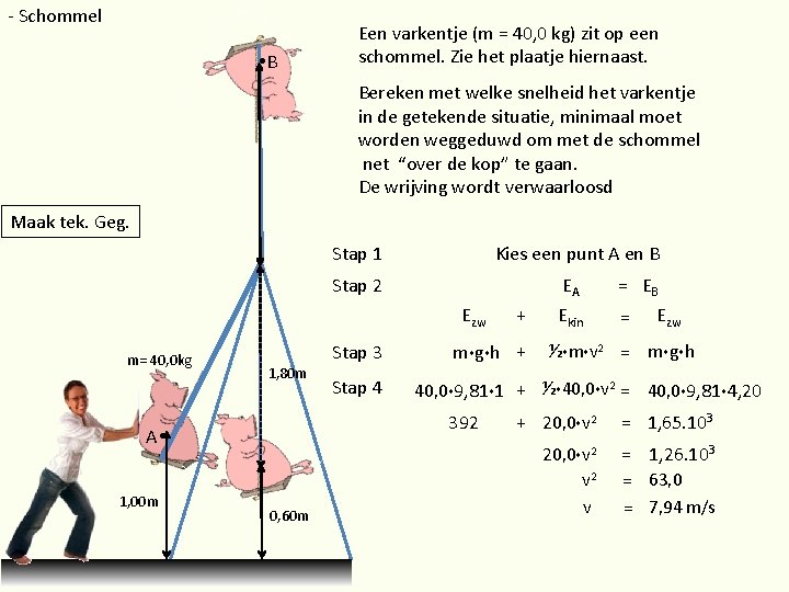 - Schommel B Een varkentje (m = 40, 0 kg) zit op een schommel.