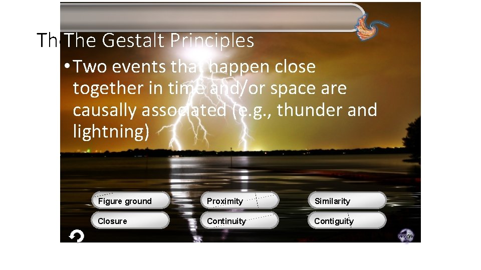 The. The Gestalt Principles • Two events that happen close together in time and/or