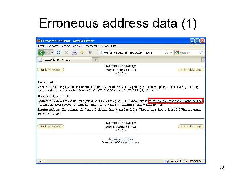 Erroneous address data (1) 13 