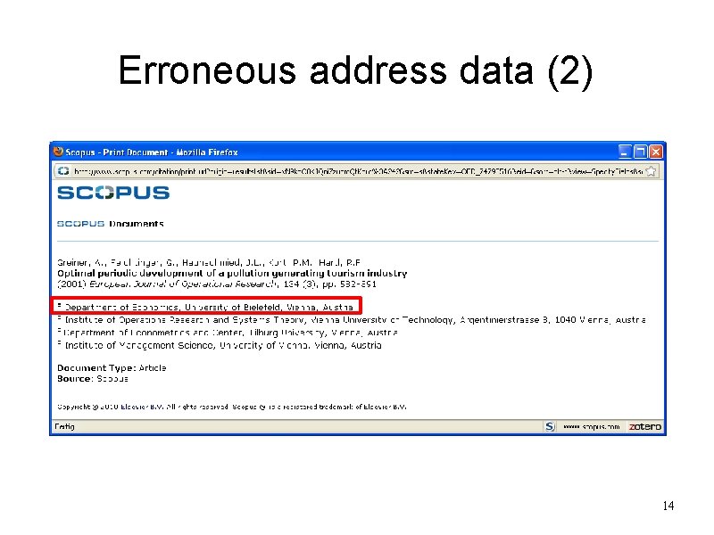 Erroneous address data (2) 14 