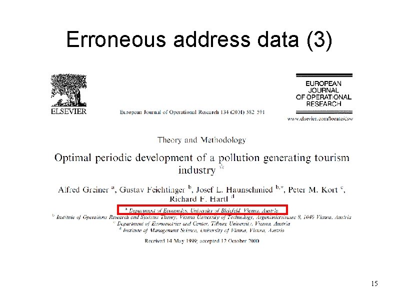 Erroneous address data (3) 15 