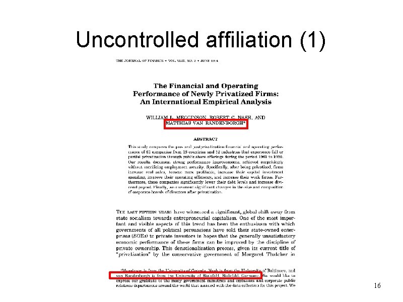 Uncontrolled affiliation (1) 16 