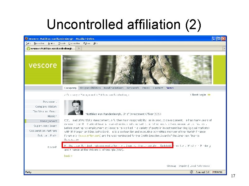 Uncontrolled affiliation (2) 17 