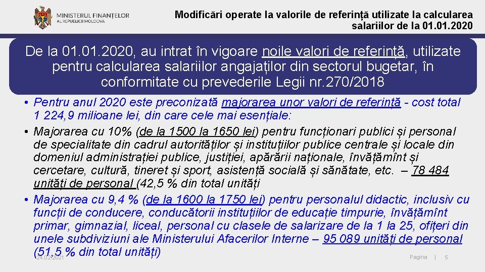 Modificări operate la valorile de referință utilizate la calcularea salariilor de la 01. 2020