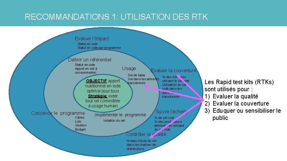 RECOMMANDATIONS 1: UTILISATION DES RTK Evaluer l’Impact Statut en iode par programme Définir un