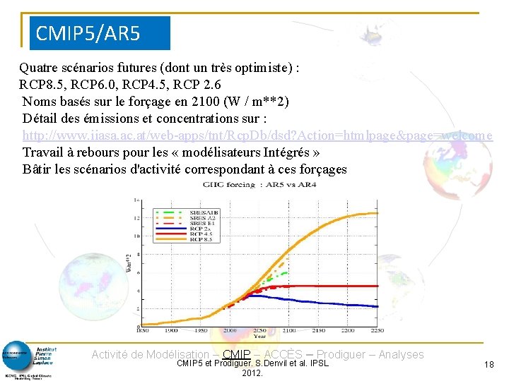 CMIP 5/AR 5 Quatre scénarios futures (dont un très optimiste) : RCP 8. 5,