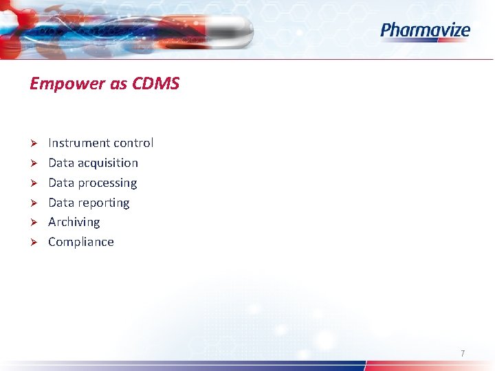 Empower as CDMS Ø Ø Ø Instrument control Data acquisition Data processing Data reporting