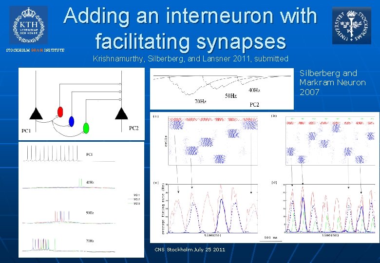 Adding an interneuron with facilitating synapses STOCKHOLM BRAIN INSTITUTE Krishnamurthy, Silberberg, and Lansner 2011,