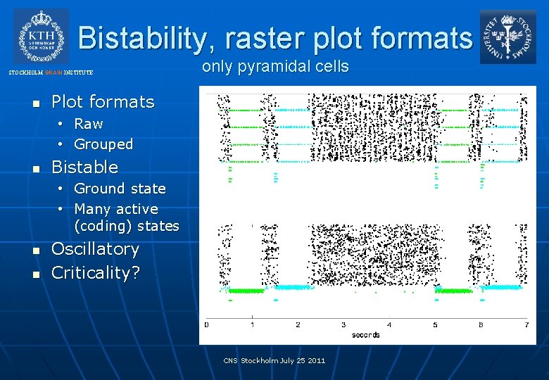 Bistability, raster plot formats STOCKHOLM BRAIN INSTITUTE n only pyramidal cells Plot formats •