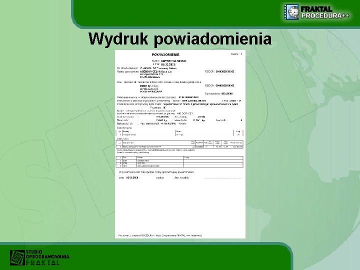 Wydruk powiadomienia 