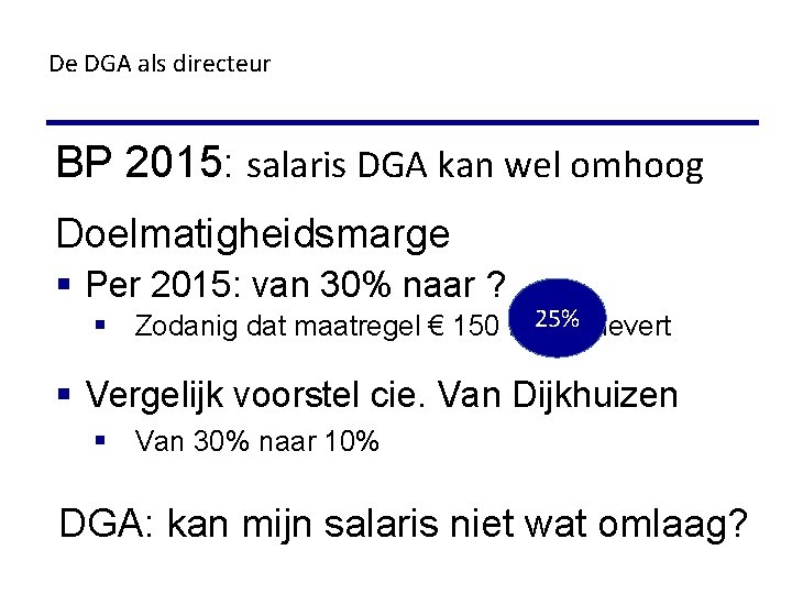 De DGA als directeur BP 2015: salaris DGA kan wel omhoog Doelmatigheidsmarge § Per
