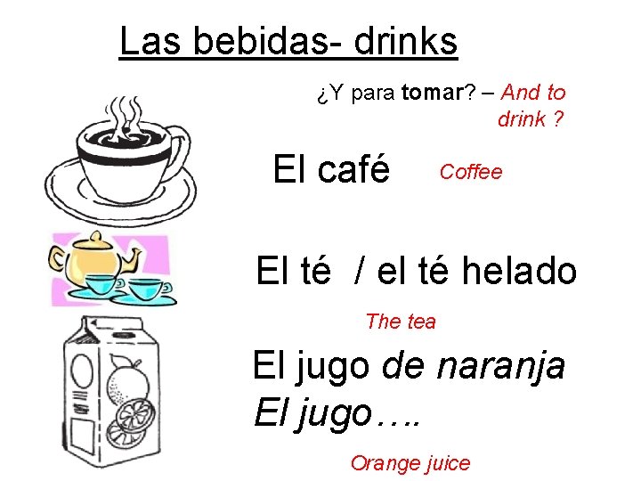 Las bebidas- drinks ¿Y para tomar? – And to drink ? El café Coffee