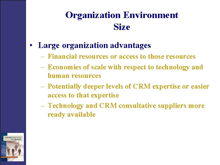 Organization Environment Size • Large organization advantages – Financial resources or access to those