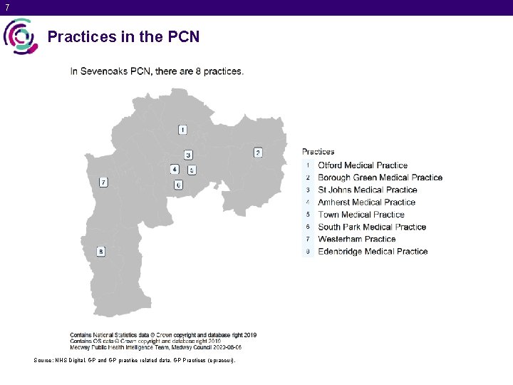 7 Practices in the PCN Source: NHS Digital. GP and GP practice related data.