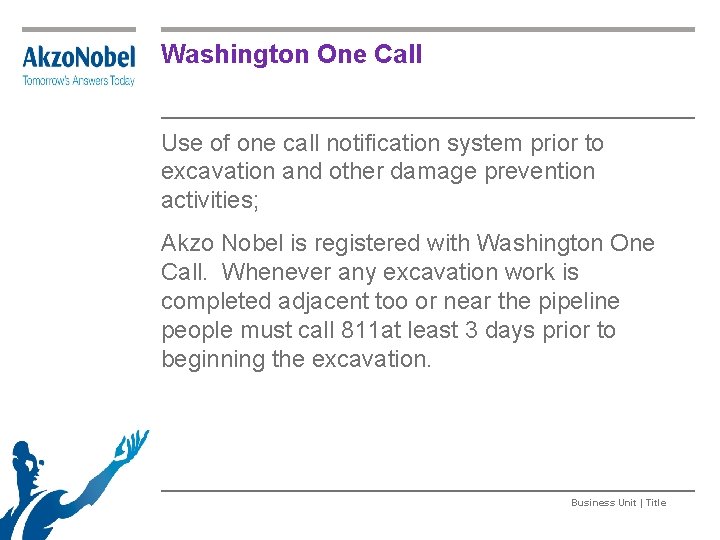 Washington One Call Use of one call notification system prior to excavation and other