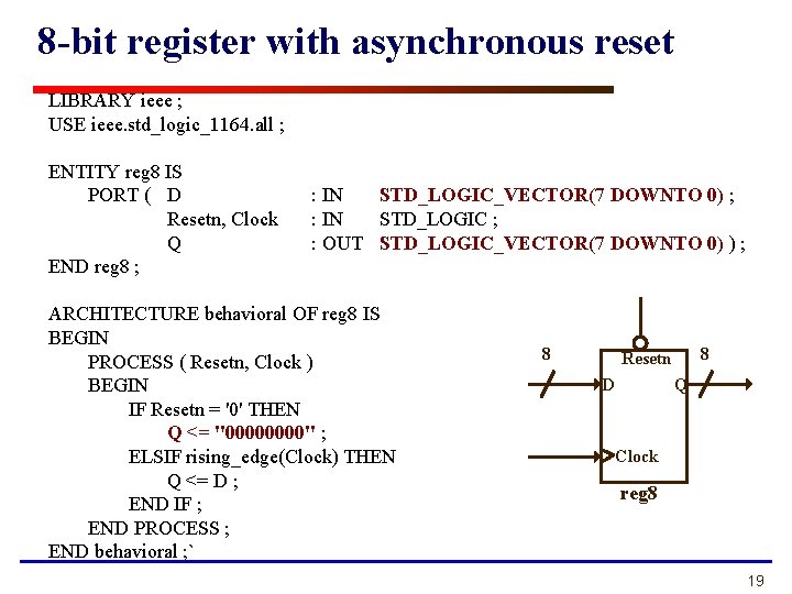 8 -bit register with asynchronous reset LIBRARY ieee ; USE ieee. std_logic_1164. all ;