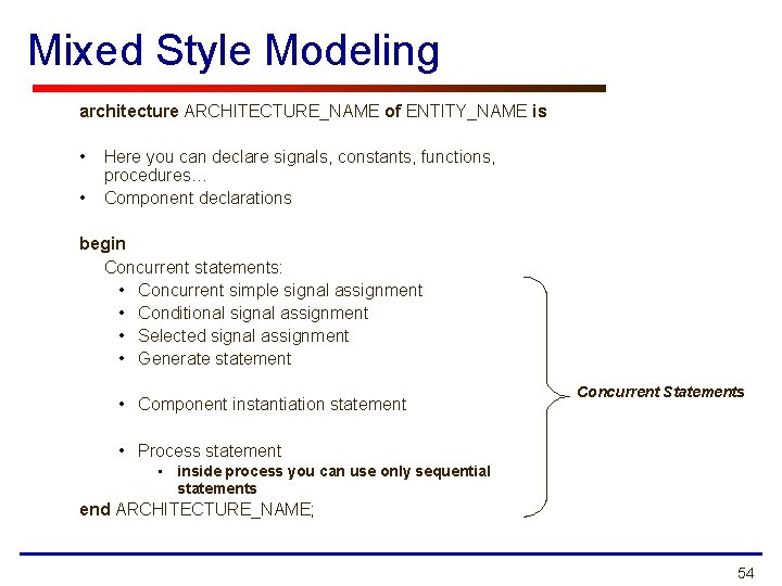 Mixed Style Modeling architecture ARCHITECTURE_NAME of ENTITY_NAME is • • Here you can declare