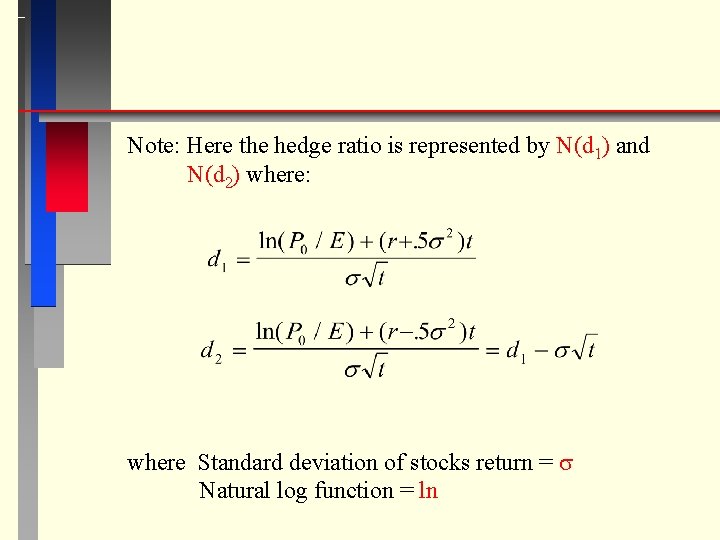 Note: Here the hedge ratio is represented by N(d 1) and N(d 2) where: