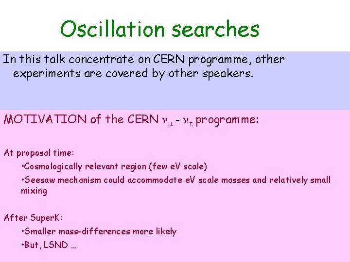 Oscillation searches In this talk concentrate on CERN programme, other experiments are covered by