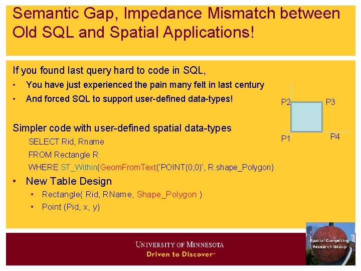 Semantic Gap, Impedance Mismatch between Old SQL and Spatial Applications! If you found last