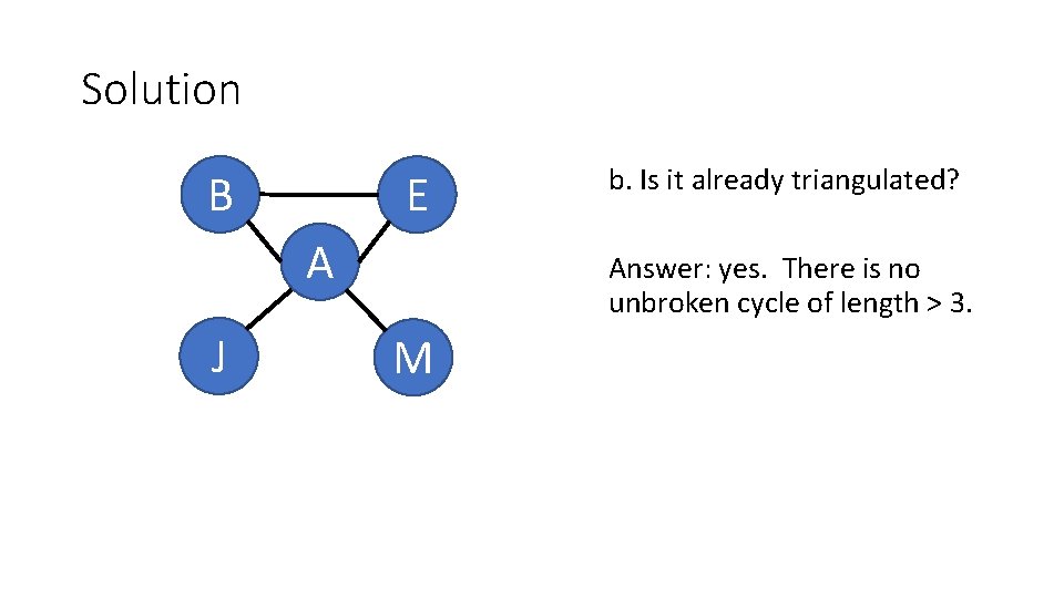 Solution B E A J b. Is it already triangulated? Answer: yes. There is
