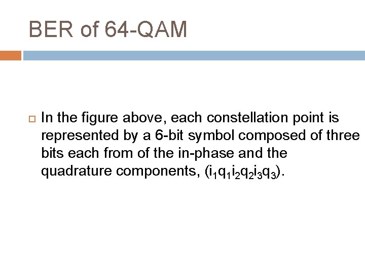 BER of 64 -QAM In the figure above, each constellation point is represented by BER of 64 -QAM In the figure above, each constellation point is represented by