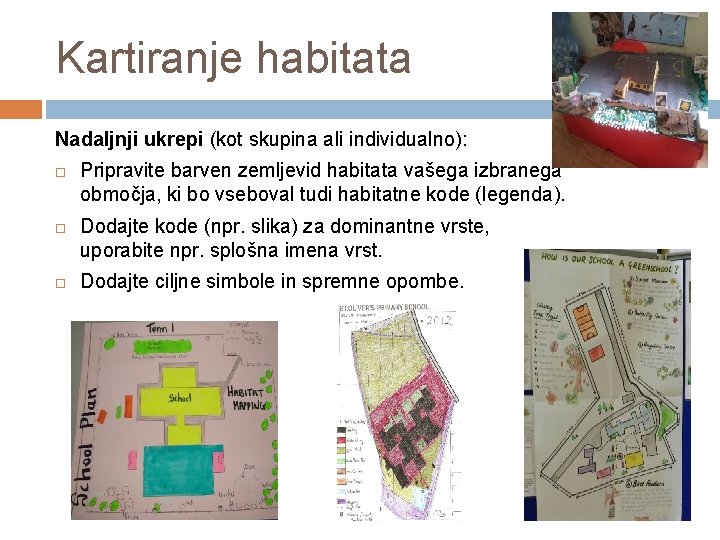 Kartiranje habitata Nadaljnji ukrepi (kot skupina ali individualno): Pripravite barven zemljevid habitata vašega izbranega