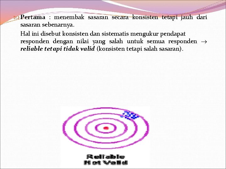  Pertama : menembak sasaran secara konsisten tetapi jauh dari sasaran sebenarnya. Hal ini