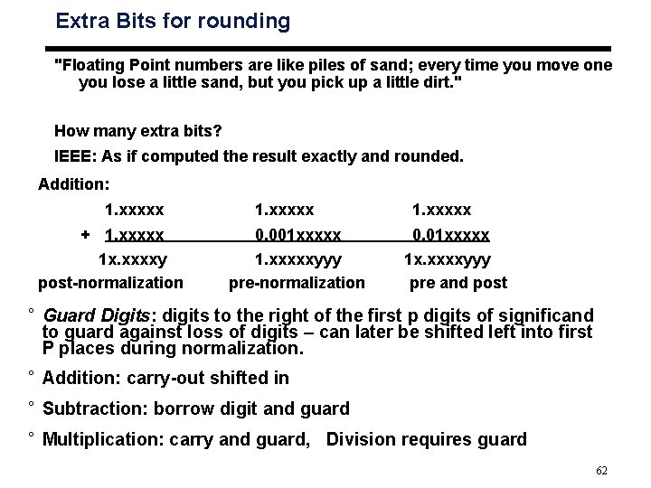 Extra Bits for rounding "Floating Point numbers are like piles of sand; every time