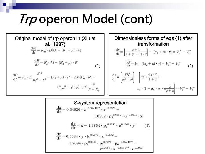 Trp operon Model (cont) 